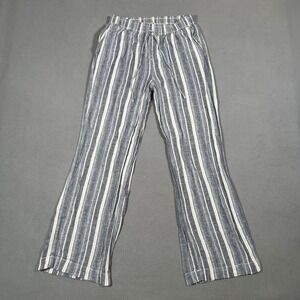 Briggs Linen Pants Striped Wide Leg Drawstring Stretch Rayon Womens S Blue White